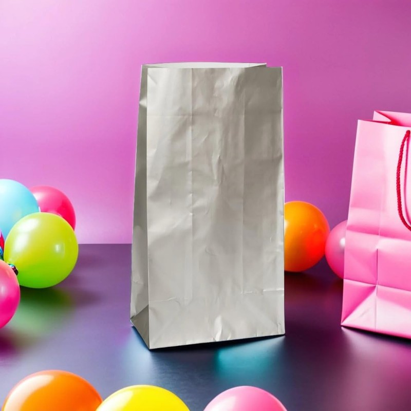 Sparkling Silver Metallic Paper Party Bags - (Pack of 10)