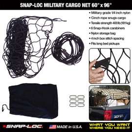 Military Cargo NET 60"x96" (USA!) with 4" Squares, Cinch Rope, 6 Snap-Hook and Storage Bag