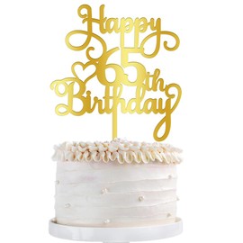 Qertesl - Decoración acrílica para tartas de cumpleaños 65, decoración dorada de doble cara, para decoraciones de pasteles de cumpleaños 65, saludos a 65 fabulosas decoraciones de tartas/65 aniversarios