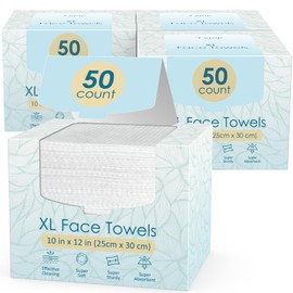 Fygrip 4 Pack of 50 count XL Disposable Face Towels 10” x 12”, 100% Viscose Fibre, Soft & Skin Friendly Face Towelettes Disposable, Facial Tissue Wipes for Women Cleansing