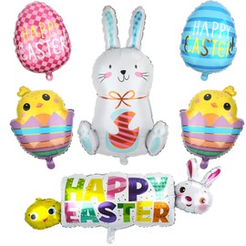 6pcs Easter Balloons, Colorful Easter Foil Balloons Bunny Easter Egg Broken-Shell Chick Happy Easter Balloons Easter Decorations for Birthday Baby Shower Happy Easter Party