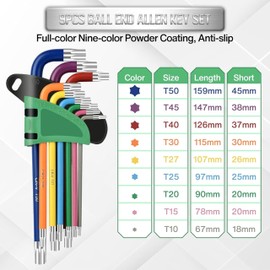 IMATRIX 9PC Torx Key Set,Star Hex Key Set,Torx Allen Key Set with Multi Colour Coded,Sizes T10-T50,Allen Wrench Set for Bicycle Repair,Furniture Assembly,Appliance Repair,Household DIY