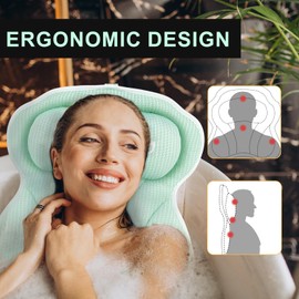 Olaemuo Bath Pillows for Tub, Bath Pillow Luxury Bathtub Pillow, Soft Bath Tub Pillow for Bathtub for Head and Neck,Bathtub Neck Pillow with Strong Suction Cups for Tub,Bathtub Accessories-Light Green