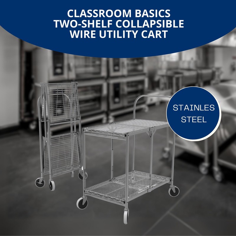 Classroom Basics WSCC-2 Two-Shelf Collapsible Wire Utility Cart