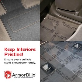 ArmorDillo Dealer Must Remove Auto Adhesive Floor Mats – Advanced Tek Adhesive for Vehicle Carpets - Transparent Protector - 4 mil Thick Plastic Film - USA Made - 24" x200' Perfed Every 21" -114 Mats