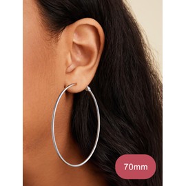 FOCALOOK Silver Hoop Earrings 70mm Stainless Steel Large Thin Lightweight Round Circle Hoop Earrings for Women