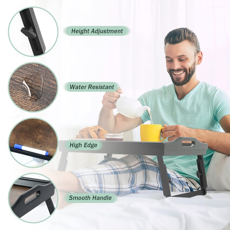 2 Pack Bed Tray Table Breakfast Trays Serving Tray Bamboo