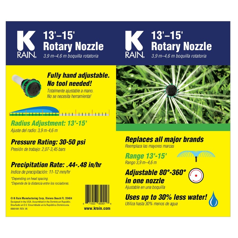 K Rain 80°-360° Adjustable Rotary Nozzle 13'-15', 6 Pack