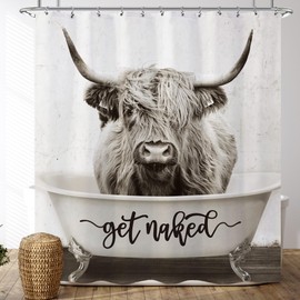 Opeoddie Vintage Highland Cow Bull in Bathtub Shower Curtain 72x72 Inch Farmhouse Rustic Farm Animal Shower Curtain Set Modern Cattle Bath Curtain Western Country Bathroom Accessories Home Decor