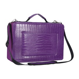 Shulaner Pencil Case Slot Holds 500 Colored Pencils or 340 Color Gel Pens with Zipper Closure Large Capacity PU Leather Pen Organizer Bag with Shoulder Strap (Purple Croco, Large Slots)