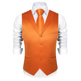 DiBanGu Formal Suit Vest Tie Set for Men Classic Solid Notch Lapel Dress Waistcoat Satin Vest Bowtie for Wedding Party, Burnt Orange, X-Large