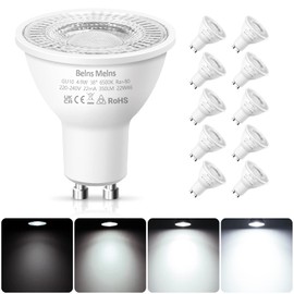 Belns Melns GU10 LED Bulbs Dimmable, Cool White 6500K, 50W Halogen Spotlight Equivalent, 4.9W LED GU10 Bulbs Dimmable, 220-240V 38 Beam Angle Energy Saving - Pack of 10