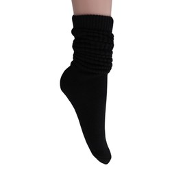 AWS/American Made Slouchy Scrunch Cotton Slouch Socks for Women Shoe Size 5 to 10 (Black, 1 Pair)