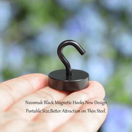 Neosmuk 60lb+ Extra Strong Magnet with Hook for Fridge,Heavy Duty Cruise Hook for Ceiling,Small Magnetic Holder for Van, Tool(Black, Pack of 6)