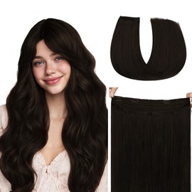 hotbanana Secret Hair Extensions, Real Hair, 40 cm, 95 g, Remy Hair Extensions with Wire, Invisible Secret Wire Extensions, Real Hair, Fish Line Hair Extensions, Dark Brown