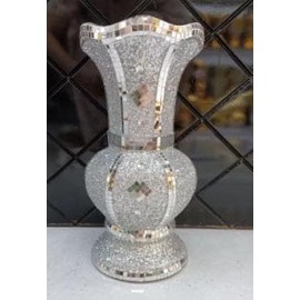 Decorative Crystal Mosaic Vase, Silver Crushed Diamond Design, Handmade Ceramic, 30 x 15 x 10 cm