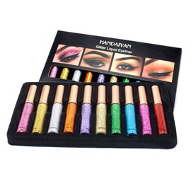 HANDAIYAN 10 Color Glitter Liquid Eyeliner Set Metallic Shimmer Sparkling Eyeliners Waterproof Long-lasting