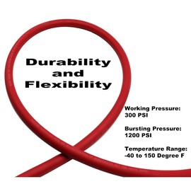 YOTOO Heavy Duty Rubber Air Hose 3/8-Inch by 25-Feet 300 PSI with 1/4" Industrial Swivel Solid Brass Quick Coupler, Plug and Bend Restrictors, Red