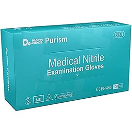 Purism Powder-Free Medical Nitrile Gloves, Box of 100 Medium EN 455