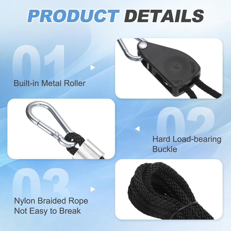uxcell 4 Pairs 1/4" Adjustable Rope Hanger, 16.4ft(5 Meter) Heavy
