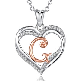 INFUSEU Necklace with Letters, Heart Pendant Necklace Letter A-Z Alphabet Capital Rose Gold Jewellery Double Heart Initial Neckless CZ for Women Romantic Women's Gifts, 20 Inch Chain, Sterling Silver