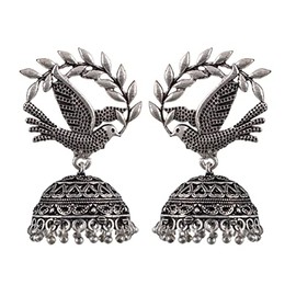 Indian Fashion Silver Oxidized Bollywood Designer Traditional Bali Ethnic Dangle Jhumka Earrings (SILVER)