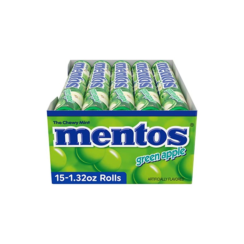 Mentos Chewy Mint Candy Roll, Green Apple Mint Candies, 14