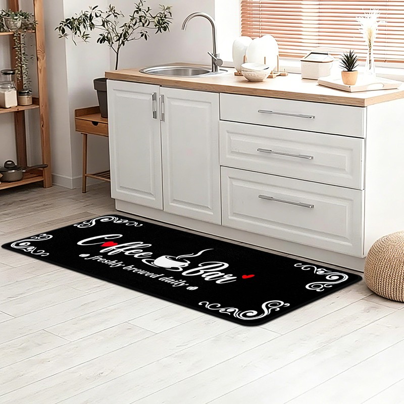 Coffee Themed Kitchen Mats for Floor, Non Slip Cushioned Kitchen