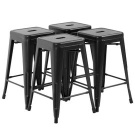 FDW Metal Bar Stools Set of 4 Counter Height Bar Stools 24 Inches Industrial Bar Chairs Patio Stool Stackable Backless Stool Indoor Outdoor Metal Kitchen Stools Bar Chairs (Black, 24")