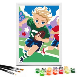 Nariolar Paint by Numbers for Kids Ages 4-8 with 7X9.5 inch Pre-Printed Cardboard,12 Acrylic Paint Pots and 3 Painting Brushes, Craft Gift Room Decor for Children,(Rugby Boy)
