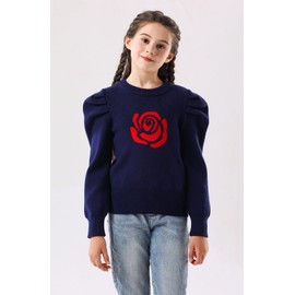 SMILING PINKER - Suéter de manga abullonada, cuello redondo, mariposa, camelia, Azul marino, 4-5T