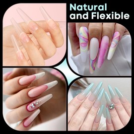 UNA GELLA 504pcs Extra Long Oval Fake Nails, Double-Sided Pre-Shaped Gel Acrylic XL Tips for Half Cover Nail Extension Home DIY & Salon 12 Sizes Gelly Tips