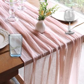 Pink Table Runner, 90 x 180 cm Table Runners for Dining Table, Elegant Wrinkle Texture Design Tablecloth, Spring Table Runner Perfect for Wedding, Birthday Party Decor (1 Pack)