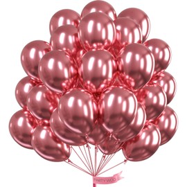 PartyWoo, 50 pcs 12" Pink Metallic Balloons, Balloon Garland or Arch Decorations, Birthday, Wedding, Anniversary, Unisex, All Ages, 3-6hrs Helium, 72hrs Air Filled