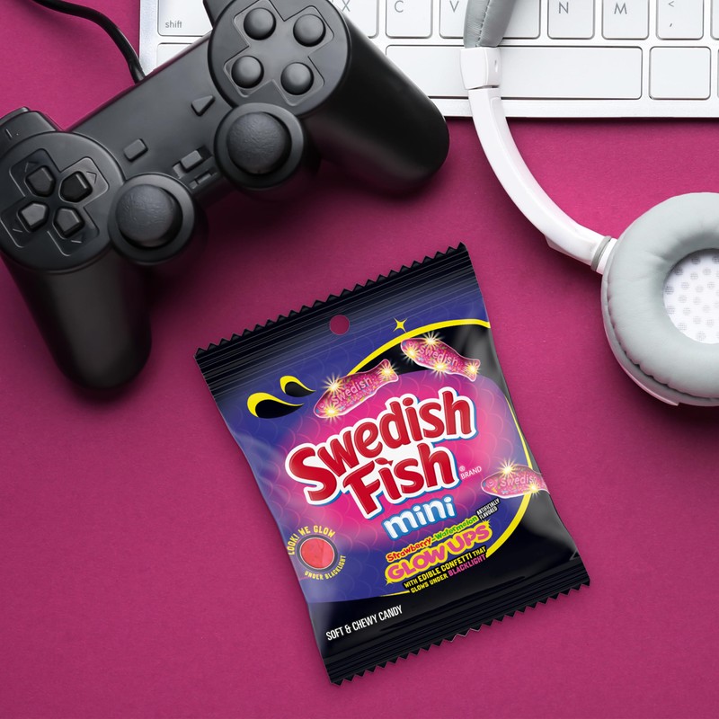 SWEDISH FISH Mini Glow Ups Strawberry-Watermelon Soft & Chewy Candy,