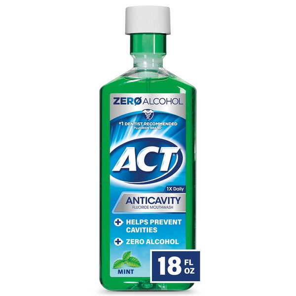 ACT Anticavity Fluoride Mouthwash Zero Alcohol 18 fl. oz. Soothing Mint