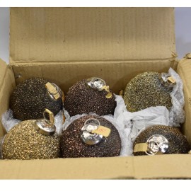 ROOST Sparkle Glass Ball Ornaments Warm Gold 3" Set of 6 Quality