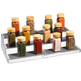 Expandable Spice Organizer Rack - 3-Tier - Clear Adjustable Tiered Shelf Spices Organization for Kitchen Cabinet and Pantry Storage
