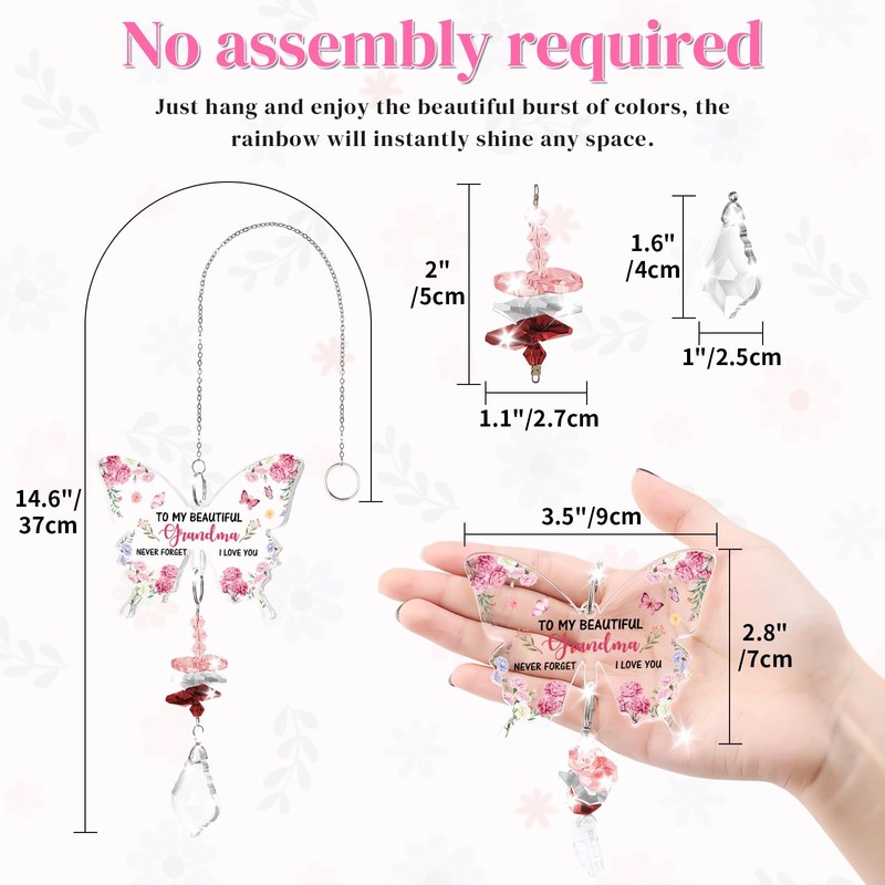 Funnli Grandma Gifts, Butterfly Acrylic Crystal Suncatcher Grandma Birthday Gifts,