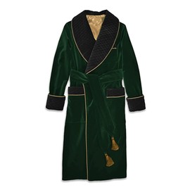 THE FAM STUDIO Smoking Jacket Green Long Velvet Gown For Men English Vintage Gentleman Belted Robes