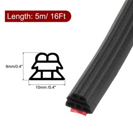 uxcell Rubber Weather Stripping Door Seal, Self-Adhesive Doors Seal Strip Insulation Soundproofing Strip for Door Window Isolation of Noise (Black,0.4" x16Ft)
