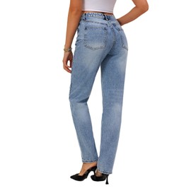 Doryee Women's High Rise Straight Leg Denim Jeans (US, Numeric, 9, Regular, Regular, Light Blue Wash)