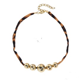 ZDPIQ Scarf Necklace with Charm Bohemian Leopard Necklace Dainty Gold Heart Rhinestone Bandana Choker Fashion Jewelry Gift for Beach Vacations Weddings (Golden beads)