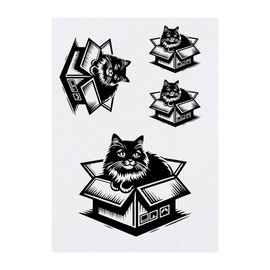 Azeeda 4 x 'Verspielte Katze in einer Kiste' Temporäre Tattoos - Wasserfest, Hautfreundlich & Ungiftig · Transfers in Verschiedenen Größen (TO00075752)