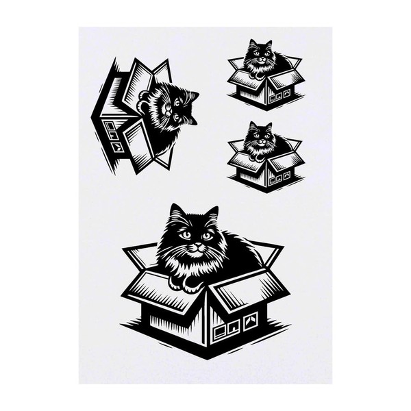 Azeeda 4 x 'Verspielte Katze in einer Kiste' Temporäre Tattoos