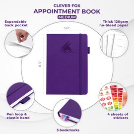 Clever Fox Appointment Book – Hourly Schedule Planner with Time Slots – Time Box Planner for Daily Work & To-Dos – Weekly & Monthly Spreads, Undated, Hardcover, A5 Size (Purple)