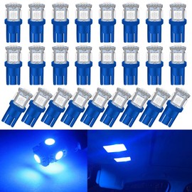UNXMRFF 25-Pack 194 LED Light Bulb, Super Bright T10 LED Bulb Blue, 2825 Bulb 5050 Chipset 5-SMD, W5W 168 LED Bulbs Replacement for 12V Car Interior Dome Map Door Courtesy License Plate Lights
