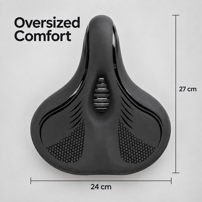 Oversized Wide Bike Seat with Shock Absorbing Balls, Waterproof PU