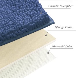 Alfombra de baño antideslizante, de microfibra extra suave para recámara, con respaldo antideslizante, absorbente de agua y polvo, almohadilla de ducha de secado rápido, almohadilla de escalera con aislamiento acústico, lavable a máquina (azul marino, 17