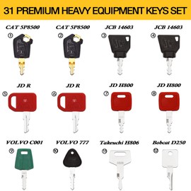Yasashii 31 Heavy Construction Equipment Key Set fits Cat, JD, Case, Komatsu, Hyster, Kubota, JCB, Bobcat, Daewoo, JLG, Toyota & More
